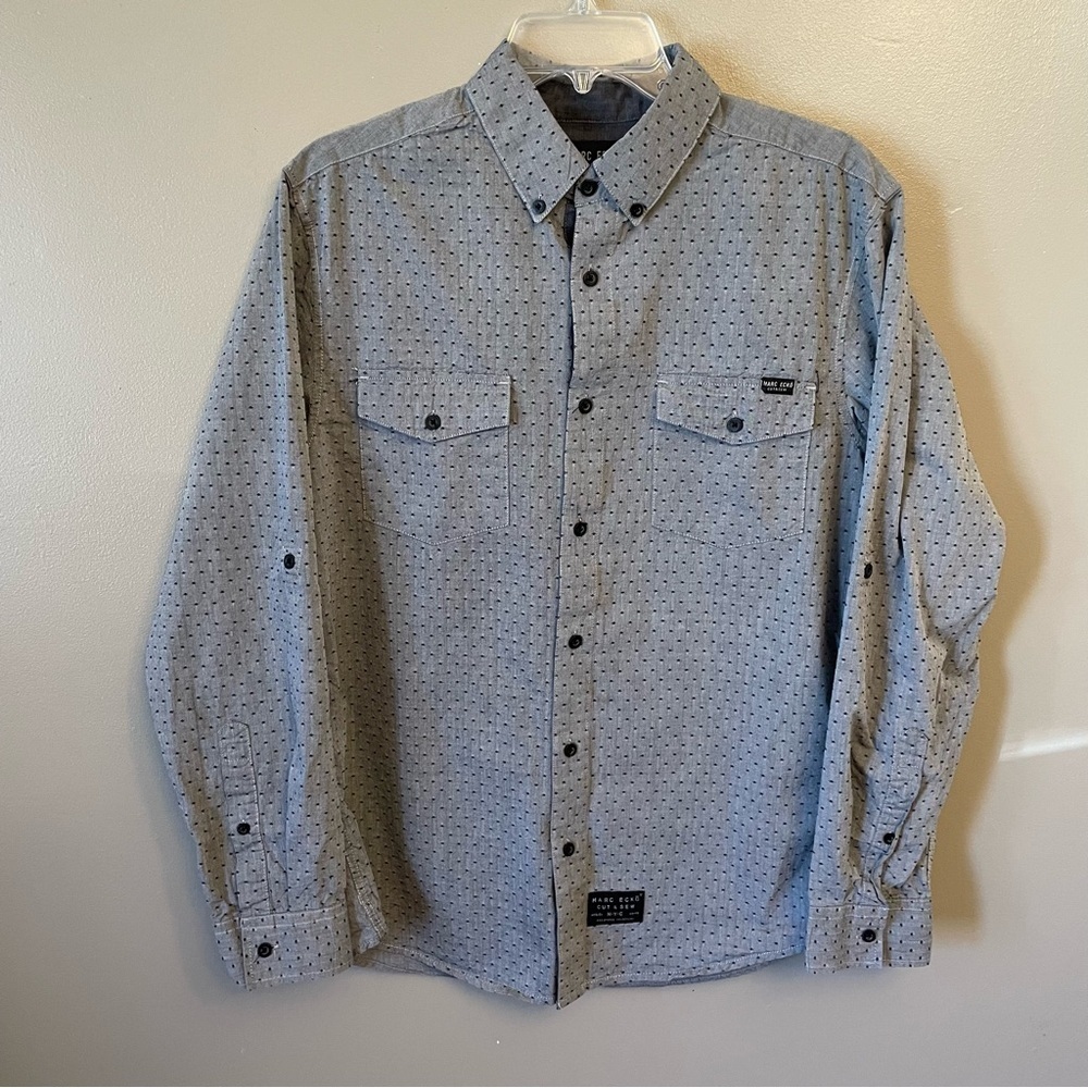Marc Ecko Cut & Sew gray dots  Button Down Shirt size Medium 100% Cotton